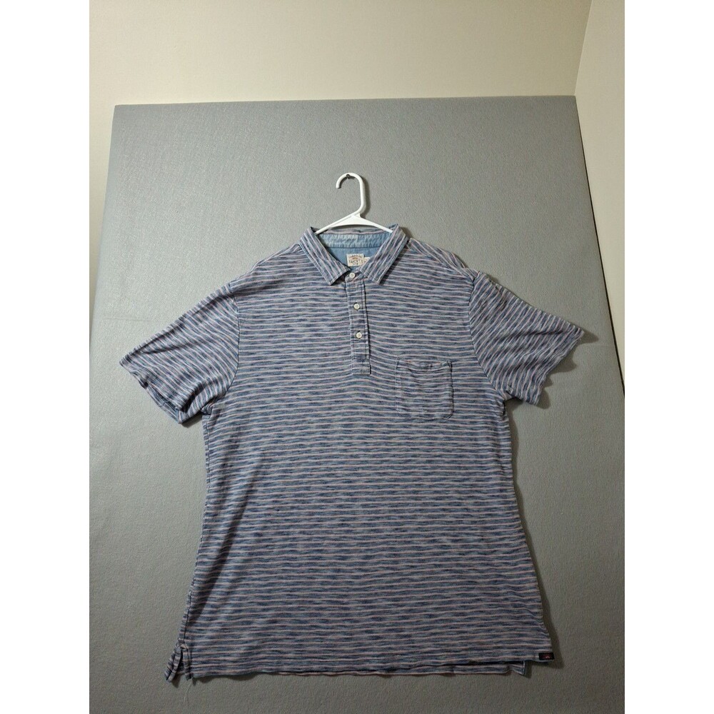 Faherty Polo Shirt Mens XL Blue Red Striped Indigo Dyed Cotton Casual Preppy